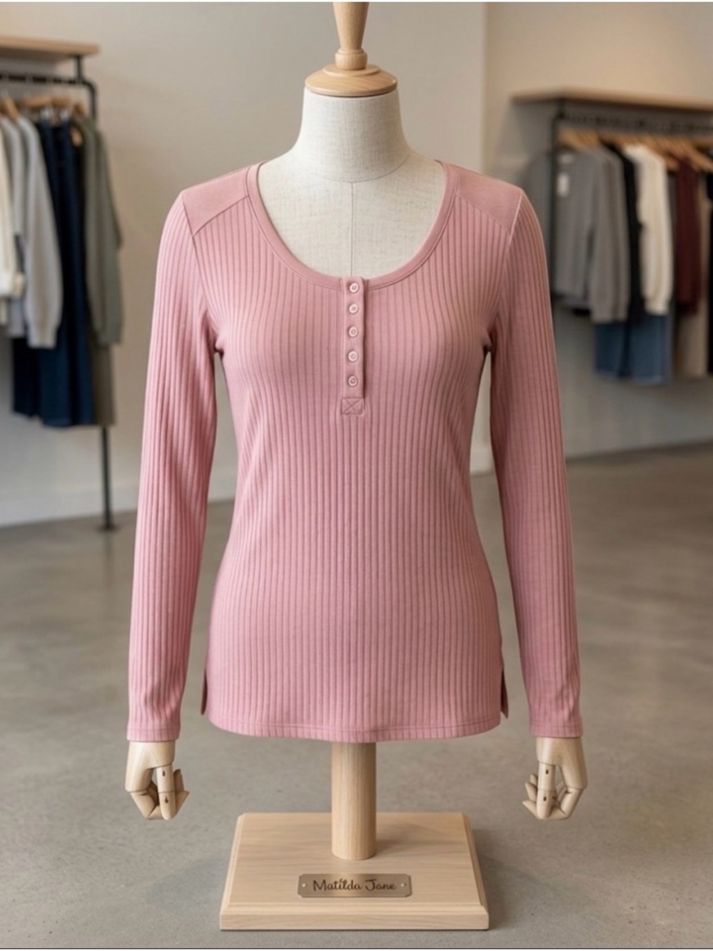 Matilda Jane Dusty Rose Ribbed Henley Long Sleeve Tee